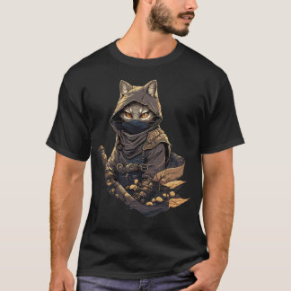 Samurai Cat Warrior Japanese Style Feline Art T-shirt