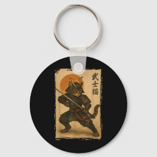 Samurai Cat Warrior Japanse Ukiyo-e kunstwerk Cat  Sleutelhanger