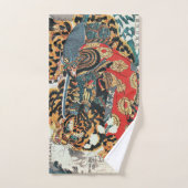 Samurai combat un tigre, Kuniyoshi, Ukiyo-e (Serviette à main)