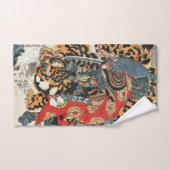 Samurai combat un tigre, Kuniyoshi, Ukiyo-e (Serviette à main)