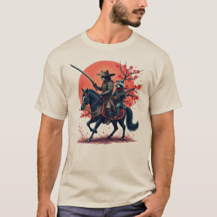 Samurai Cowboy Kat en Wasbeer die op een Paard rij T-shirt