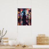 Samurai CyberPunk Modern Nightscape Futuristisch Poster (Keuken)