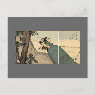 Samurai draagt gigantische klok rond 1890 briefkaart