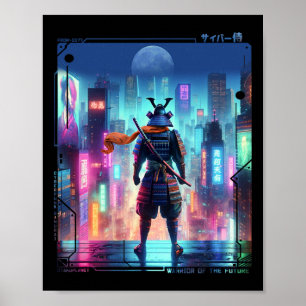 Samurai elektrische paal in Japanse retro cyberpun Poster