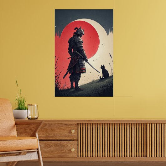Samurai en kat: Moonlit Vigil Poster (Woonkamer 2)