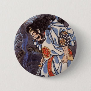 Samurai en Water Dragon  Japans afdrukken Ronde Button 5,7 Cm