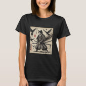 Samurai Feline Ink Art Japans esthetisch ontwerp T-shirt (Voorkant)