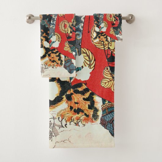 Samurai Fighting a Tiger, Kuniyoshi, Ukiyo-e Bad Handdoek (Insitu)