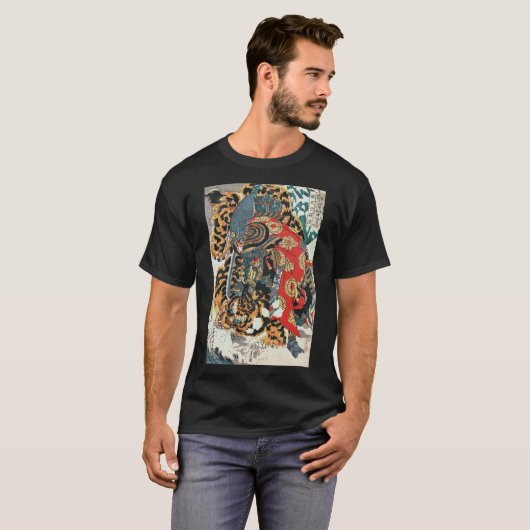 Samurai Fighting a Tiger, Kuniyoshi, Ukiyo-e T-shirt (Voorkant volledig)