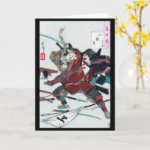 Samurai Fighting in Armor, Tsukioka Yoshitoshi Kaart (Gele Bloem)