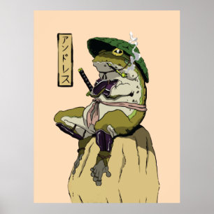 Samurai Frog Poster Faux Canvas Afdrukken Acrylpla