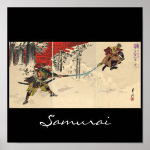 Samurai-gevecht in de sneeuw rond 1890 poster