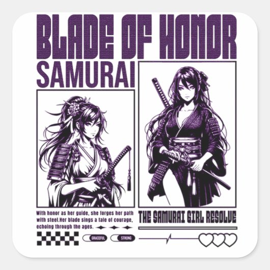 Samurai girl vierkante sticker (Voorkant)