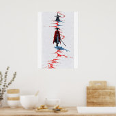 Samurai in Rode Robe op Wit Poster (Keuken)