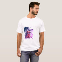 Samurai Inkt Kunst T-Shirt-Dubbelzijdig Blauw & Gr
