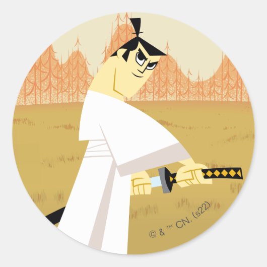 Samurai Jack Drawing Sword Ronde Sticker (Voorkant)