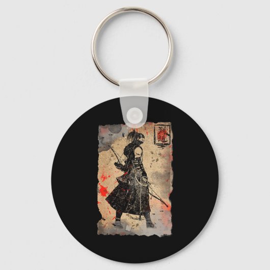 Samurai Japanese Retro Art Print Bushido Premium T Sleutelhanger (Voorkant)