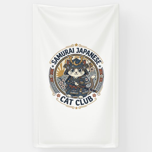 Samurai Japanse Kat POD Vector Kunst - Samurai Jap Spandoek (Verticaal)