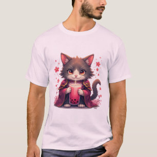 Samurai Kat Boba Thee sakura Anime Japanse bubble T-shirt