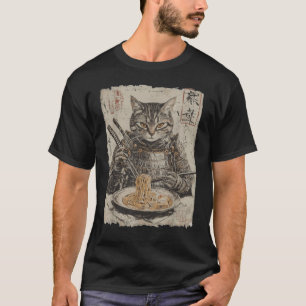 Samurai-kat houdt van Ramen Grappige Anime Japanse T-shirt