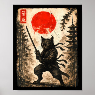 Samurai Kat Japanse Heren Jongens Kids Grafisch An Poster