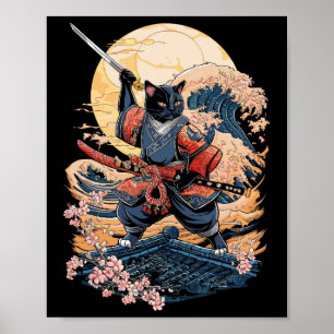 Samurai Kat Japanse Kat Anime Ninja Poster