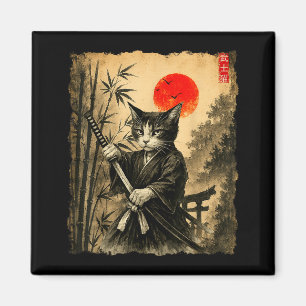 Samurai Kat Japanse Kunst Mannen Jongens Grappig G Magneet
