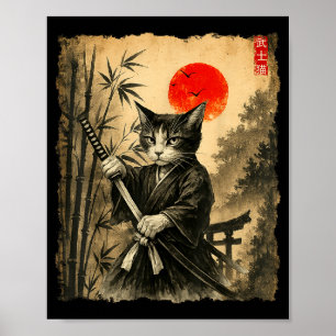 Samurai Kat Japanse Kunst Mannen Jongens Grappig G Poster