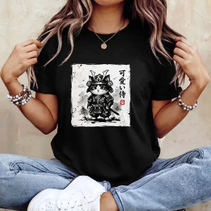 Samurai Kat Japanse Kunst Sumi-e Nieuwigheid Kawai T-shirt