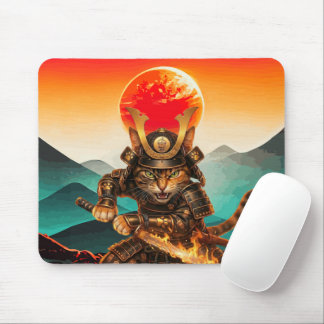 Samurai Kat Krijger Zonsondergang Anti-slip Gaming Muismat