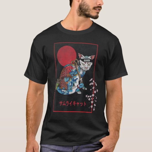 Samurai Kat Master Irezumi Ninja Japans Koi Tatt T-shirt (Voorkant)