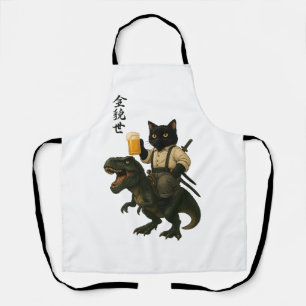 Samurai Kat met Bier & T-Rex Retro Japanse Kunst Schort