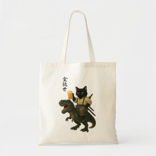 Samurai Kat met Bier & T-Rex Retro Japanse Kunst Tote Bag