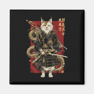 Samurai kat met Japanse draak Kanji Magneet