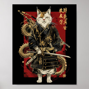 Samurai kat met Japanse draak Kanji Poster
