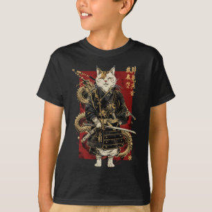 Samurai kat met Japanse draak Kanji T-shirt