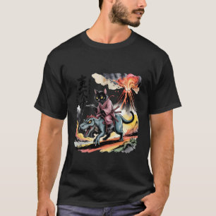 Samurai Kat rijdt op T-Rex Vulkan Japan Vintage Ku T-shirt