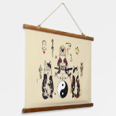 SAMURAI-KATTEN IN SKULL, SKELETON, BUTTERFLY-TATTO HANGEND WANDKLEED (Gebogen)