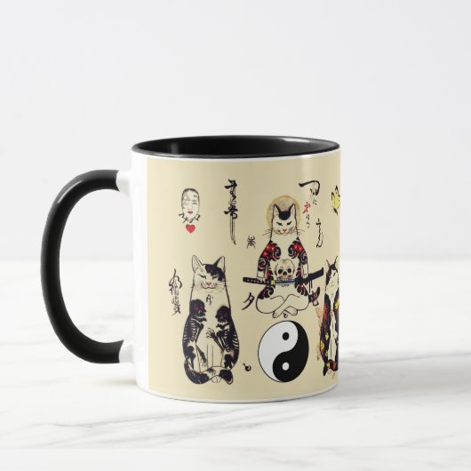 SAMURAI-KATTEN IN SKULL, SKELETON, BUTTERFLY-TATTO MOK (Links)