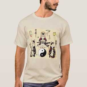SAMURAI-KATTEN IN SKULL, SKELETON, BUTTERFLY-TATTO T-SHIRT