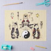 SAMURAI-KATTEN IN SKULL, SKELETON, BUTTERFLY-TATTO TISSUEPAPIER (Craft)