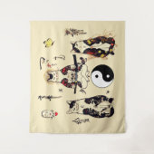 SAMURAI-KATTEN IN SKULL, SKELETON, BUTTERFLY-TATTO WANDKLEED (Voorkant)