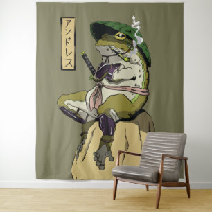 Samurai Kikker: Bewaker van de Lotus Wandkleed