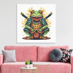 Samurai kikker krijger canvas print met spanframe
