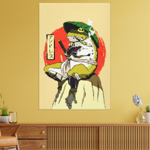 Samurai kikker met rode zon esthetiek canvas afdruk