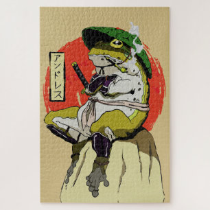 Samurai kikker met rode zon esthetiek legpuzzel