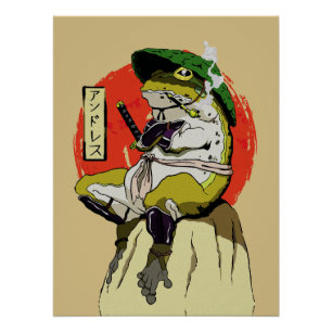 Samurai kikker met rode zon esthetiek perfect poster