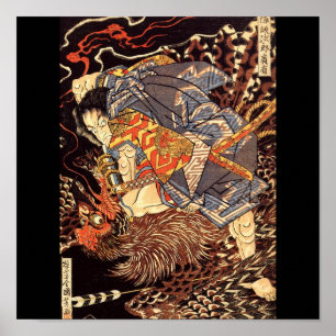 Samurai kill Tengu/bird Painting, c. jaren '1800 Poster