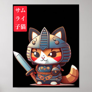 Samurai Kitten Kawaii Japanse kunst voor Anime Lov Poster