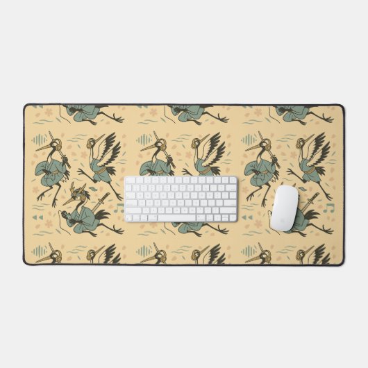 Samurai Kraanvogel met Koptelefoon  Bureaumat (Keyboard & Muis)